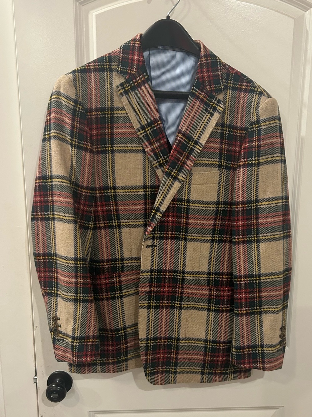Men's Beige Red Black Plaid Blazer